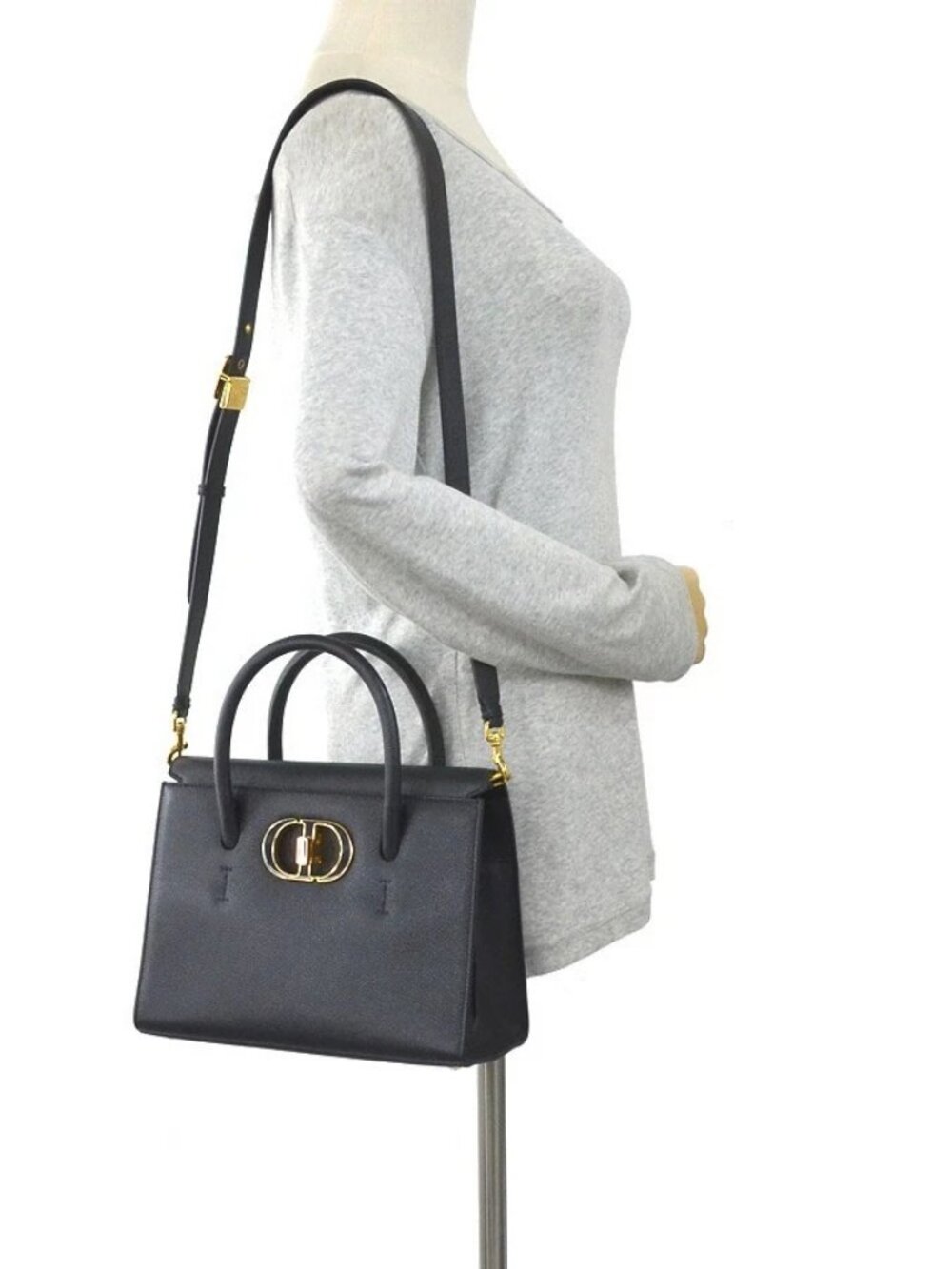 Christian Dior Saint Honore Small Handbag Shoulder Bag Black Leather